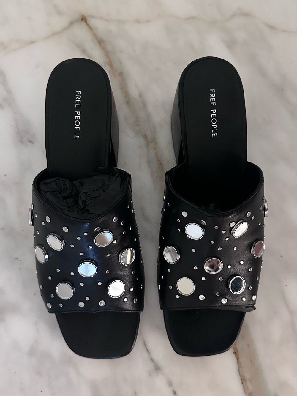 Free People Mirage Mule (Black Mirror-Stud Slide Mules)